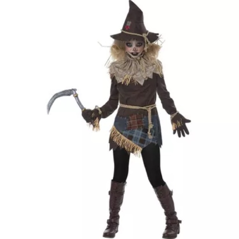 Creepy Scarecrow Kids Costume with Scarecrow Face Decals